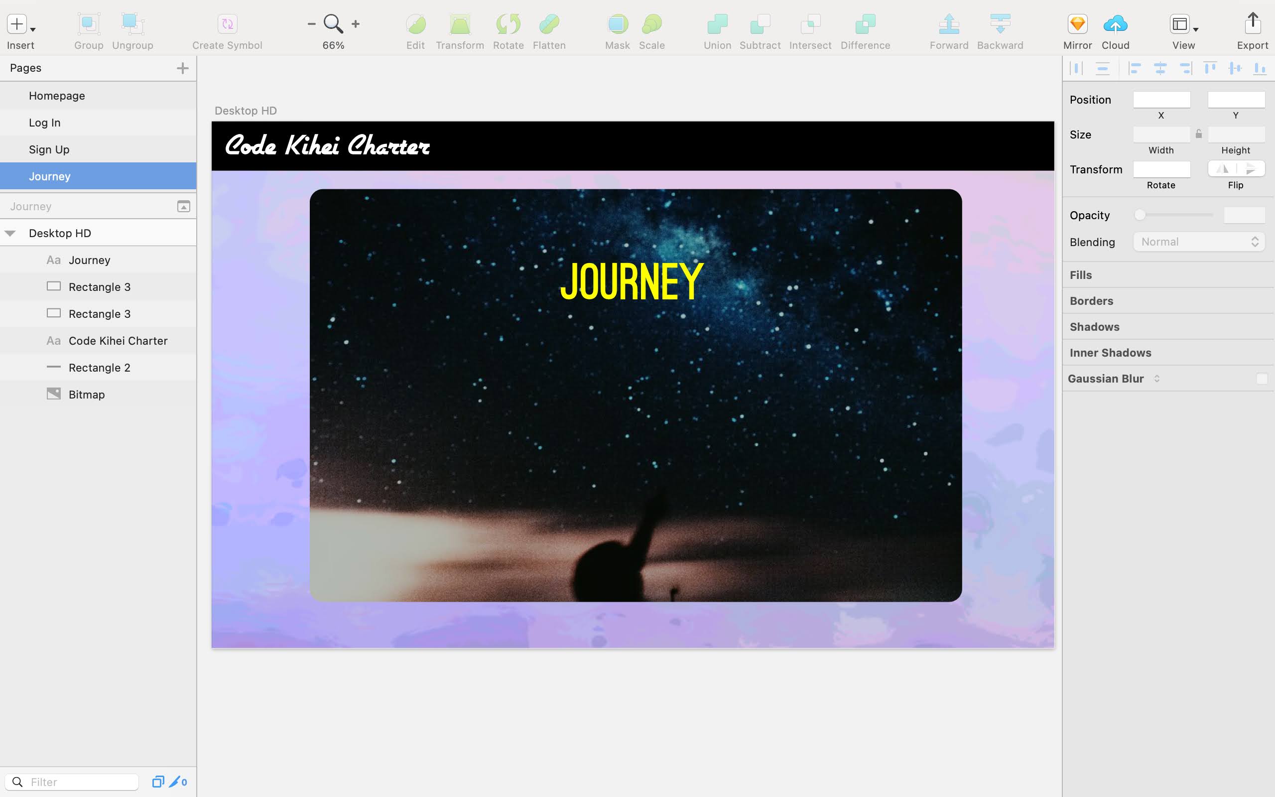 Journey page design in SketchApp, before deciding to go in a different direction.