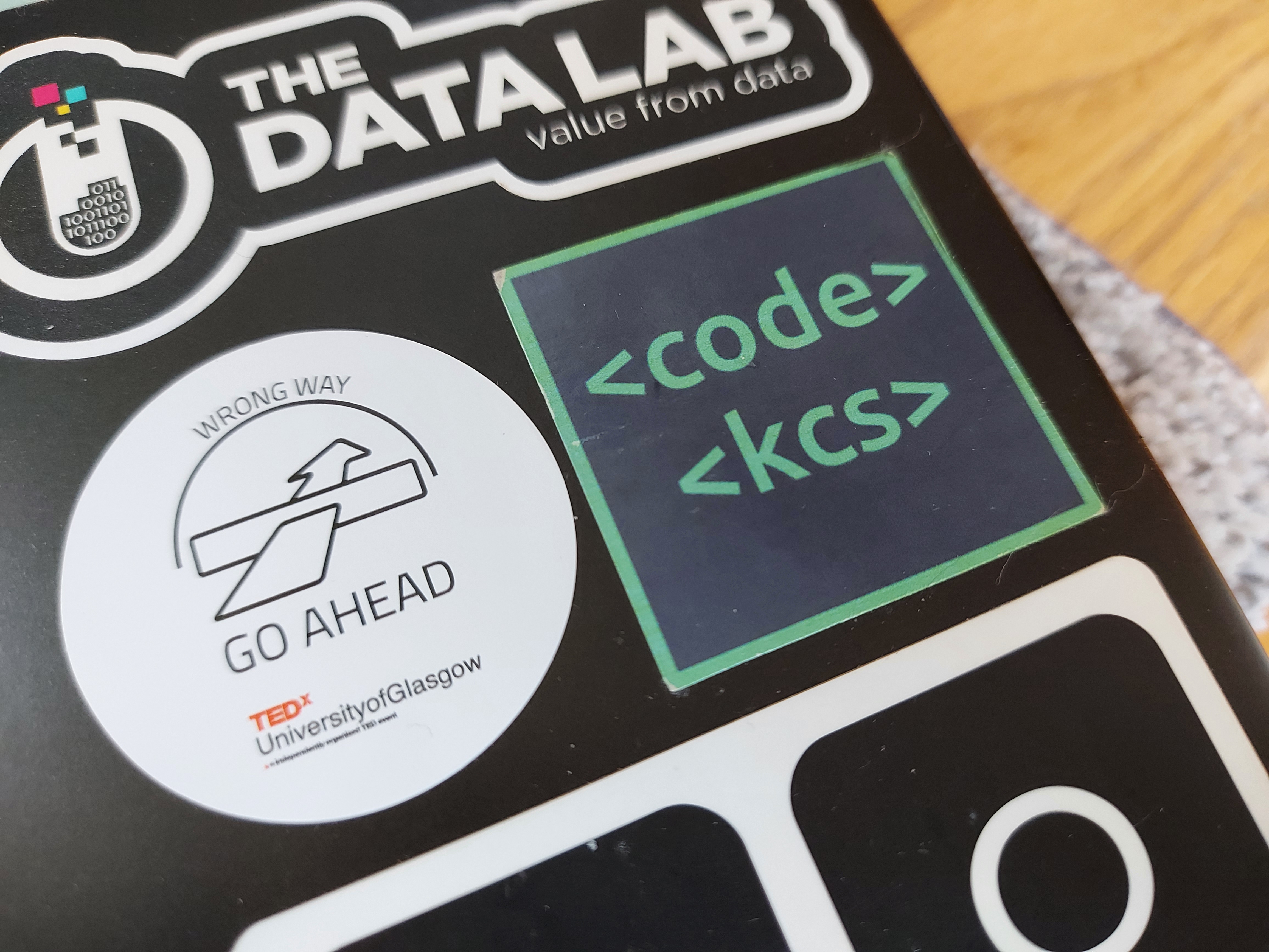 CodeKCS sticker on laptop, many years later.